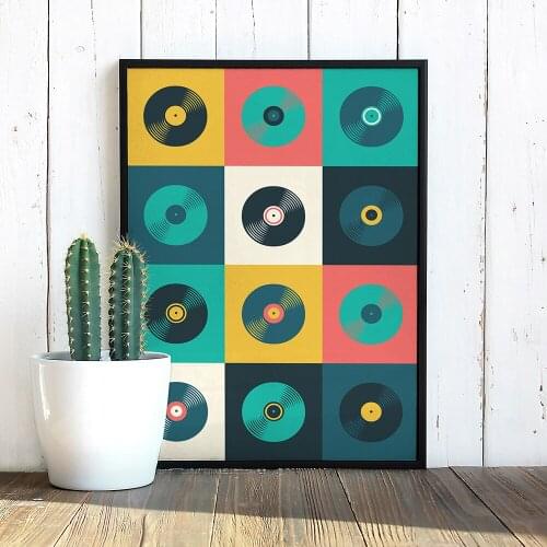 Retro Vinyl Record Poster Music Themed Room Decor Canvas Painting Interior Wall Art Picture for Music Lover Gift Frameless