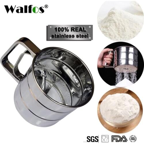 WALFOS High Quality Stainless Steel Mesh Flour Sifter Mechanical Baking Icing Sugar Shaker Sieve Cup Shape Bakeware Tools