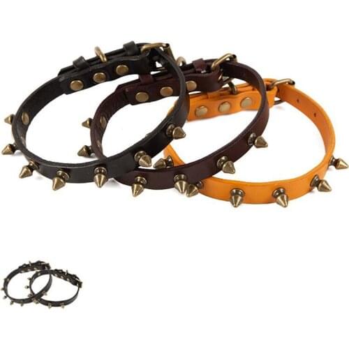 High Strength Dog Collar Cool Rivets Studded Best Genuine Leather Pet Dog Collars For Small Medium Large Dogs Pitbull