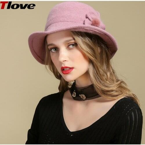 Lady Fedoras Wool Hat Female Woolen Dome Hats New Fashionable Flower Fisherman Soft Warm Cloth Cap Adjust B8984