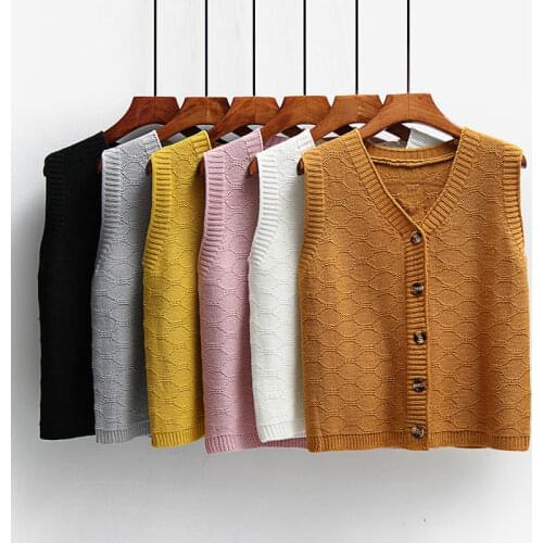 2020 Spring V-Neck Single-breasted Camel Sweater Solid Women Asymmetry Loose Sleeveless Knitted Vest Female Outerwear J260