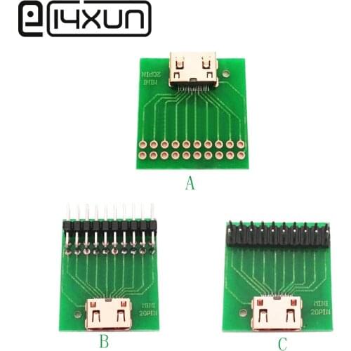 1pcs DIY Mini HDMI Type C Welding Type Female Jack with 2.54mm PCB Board Straight Angle Right 19 Pin Gold-plated PCB Connector