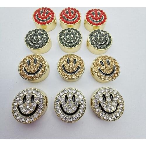 50pcs 16mm diy alloy withcrystal round smile face beads.smiley face for woman hairpin headwear jewelry accessories2020wholesale