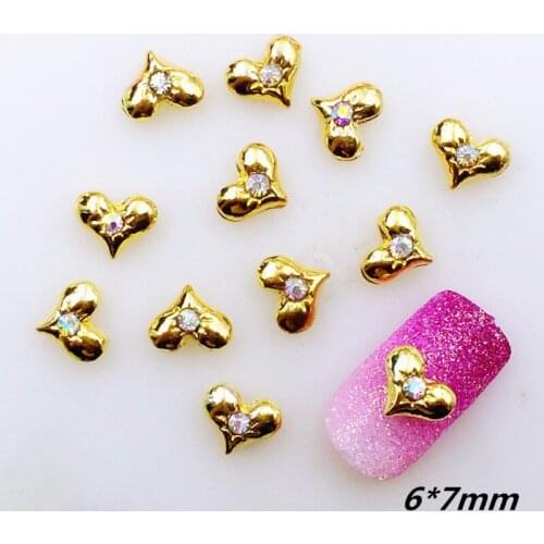 20pcs/pack Japan Alloy Nail Art 3D Gold Heart with Rhinestone Metal Accessories for Phototherapy Nail Sticker DIY