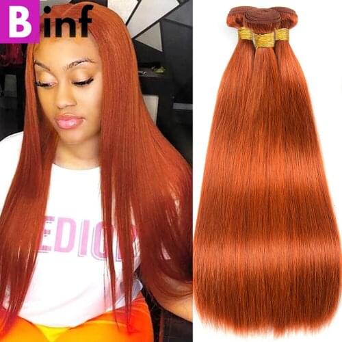 #350 Orange Ginger Color Straight Bundles Brazilian Hair Remy Human Hair Bundles Highlight P4/27 & Natural Black Double Weft