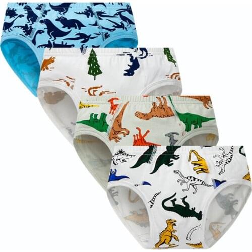4Pcs/1Set Kids Boys Cartoon Printed Underwear Dino Character Briefs Children Cotton Underpants 2021 New Arrival Age For 2-9Y