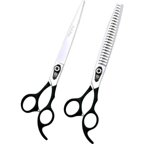 8 inch Straihgt Thinning Pet Scissors Dog Cat Grooming Shears Hair Cut Scissors Sharp Edge Tools Black elastic paint handle