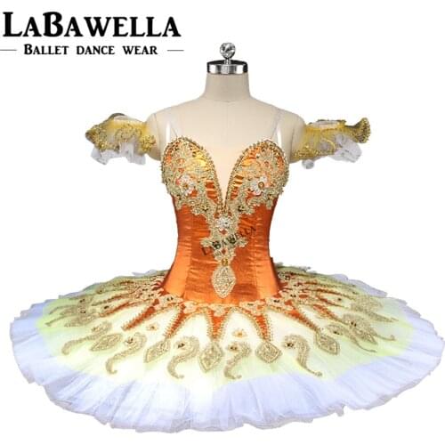 BT9134A Competition Girls Orange Pancake Tutus White Tulle Women Yellow Sugar Plum Fairy Professional Ballet Tutu Stage Costumes