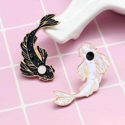 PIN & BROOCH Cartoon Goldfish pin Costume Collar Pin Animal Fish Brooch Cute Carp Animal Fish Brooch Black and White color