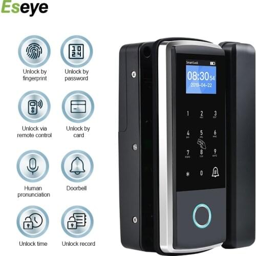 Eseye Outdoor Fingerprint Lock Glass Door Lock Free Password Remote Control Lock Single Door Office Intelligent Access