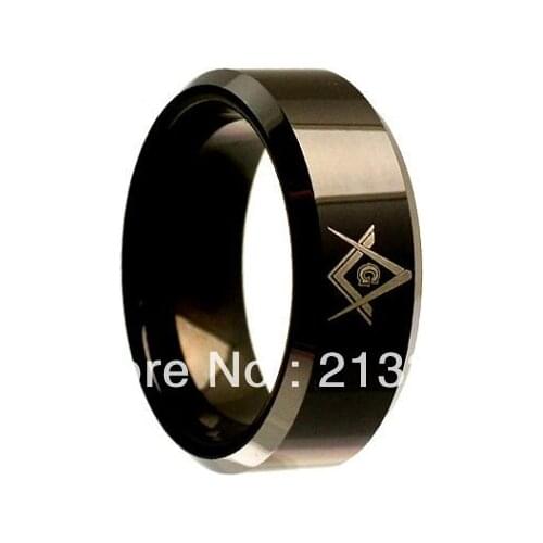 E&C JEWELRY Free Shipping! Wholesales Price!USA Hot Selling Tungsten Carbide 8MM Black Freemason Masonic Elegant Stunning Ring