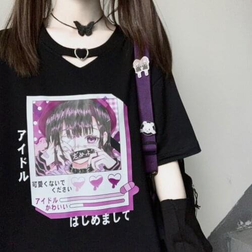 Cute Oversize T Shirt Black Cartoon Female Kawaii Tops Short Sleeve Fashion Summer Funny Japan T-Shirt Girl Hip Hop Clothes