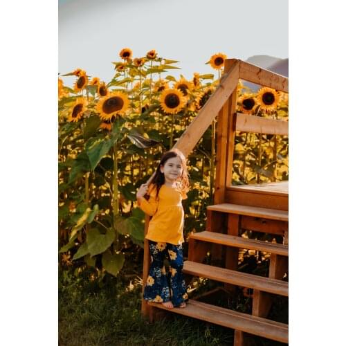 Girlymax baby Girl Fall clothes girls yellow raglan floral bell-bottoms pant girls fall outfit