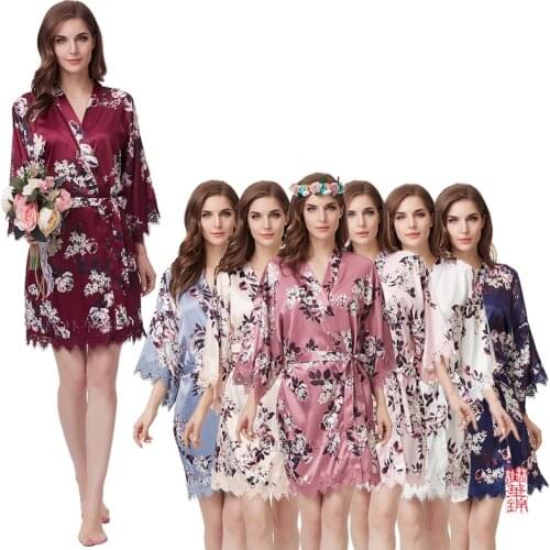 Bridesmaid robes,lace robe,Silk robe,floral wedding Robe,night pajamas,Satin robe,Lady robe A235B