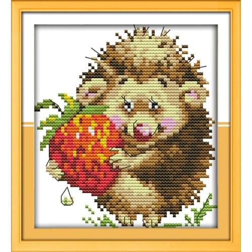 Joy sunday animal style The hedgehog and strawberry cross stitch patterns kits stamped fabric for easy needlework