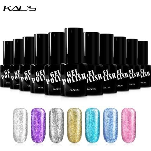 KADS nail lacquers Platinum Nail Glitter Gel Polish UV LED Soak Off Nail Gel Color Rainbow Nail Gel Lacquer UV Top Base Coat