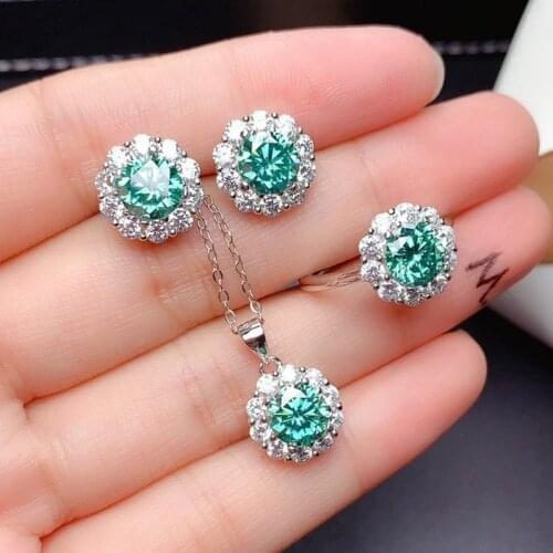 Fine Green Moissanite Jewelry set 925 Sterling Silver Promise Party Wedding Rings Earrings Necklace For Women Bridal Jewelry
