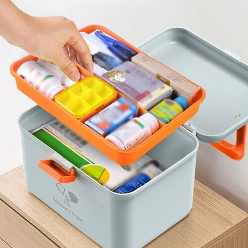 Large Capacity 2-Layer Medicine Box With Handle Portable Travel Medicine Organizer Box Family First Aid Box Nursing Storage