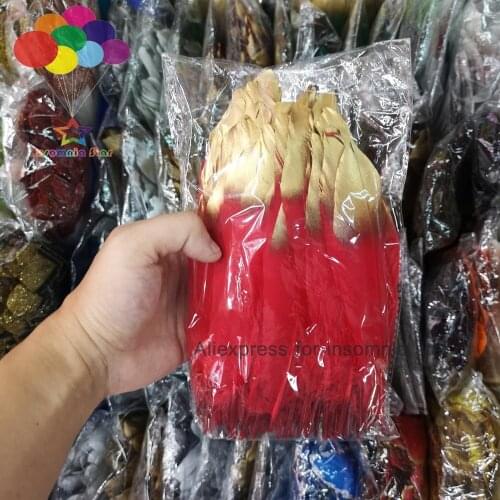 100pcs dye Red 15-20cm/6-8 inches Diy Beautiful Gold head Goose Feather Tape center plumas faisan view