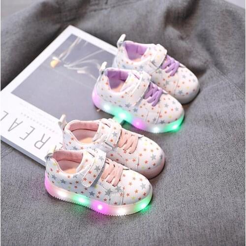 Child Sports Shoes 2021 Luminous Fashion Breathable Children Boys Net Shoes Girls Anti-Slippery Sneakers With Light RunningShoes
