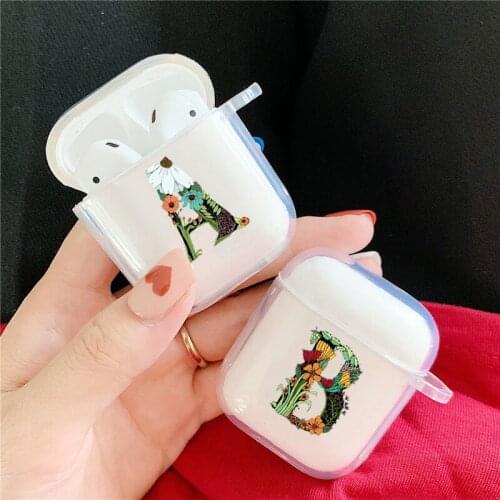 Fashion Flower Letter A B C D Case for Airpods 2 Case Luxury Transparent Soft Earphone Protective Case for Airpods 1 Clear Cover