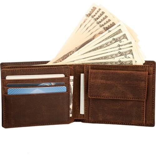 Mens RFID Blocking High Quality Brown Black Genuine Leather Wallet Coins ID Card Holder Banknote Pocket Coin Purse 630-50