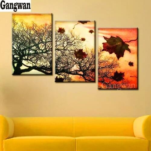 Newest 5D Diy Diamond Painting Maple tree leaf Landscape Full square round Rhinestone decoration autumn art 3 pcs set painting
