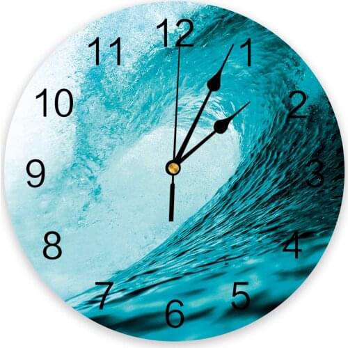 Cyan Waves Seascape 3D Wall Clock Modern Design Living Room Decoration Kitchen Clock Art Wall Watch Home Decor
