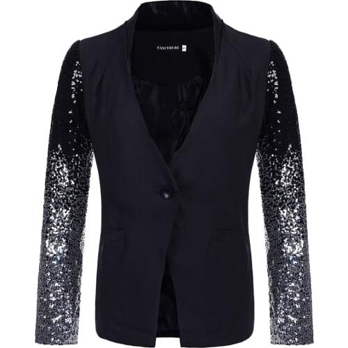 New 2020 Autumn Black Sequin Blazer Women Thin Jacket Coat Long Sleeve Lapel Fashion Silver Slim Office Jacket Suit Feminino