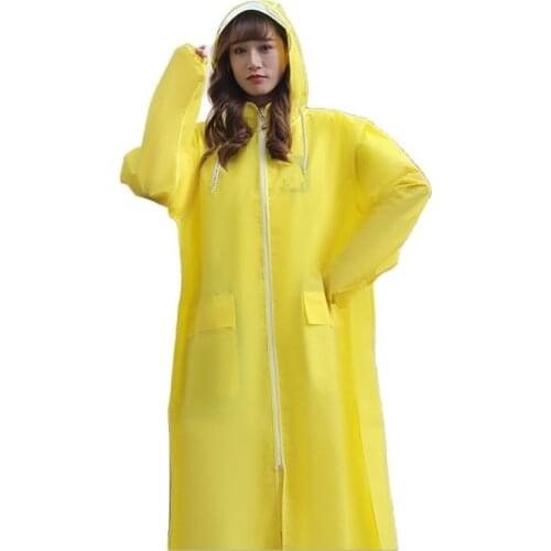 EVA Clear Raincoat Women Long Yellow Transparent Rain Coat Riding Electric Bicycle Adult Rain Poncho Plastic Coat Rainwear Gift