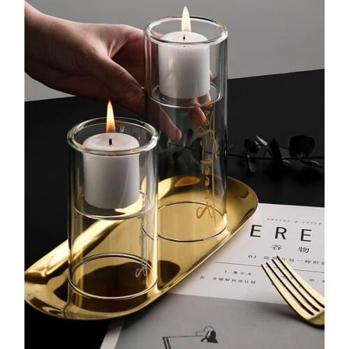 Pillar Transparent Candle Holder Glass Nordic Style Candle Holder Romantic Wedding Coffee Table Farolillo Vela Home Decor WF50ZT