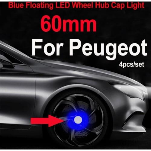 Silvery 60MM Car Wheel Rim Center Caps Covers Led Light Floating Illumination 6CM for 207/301/308/309/408/508/807/2008/3008