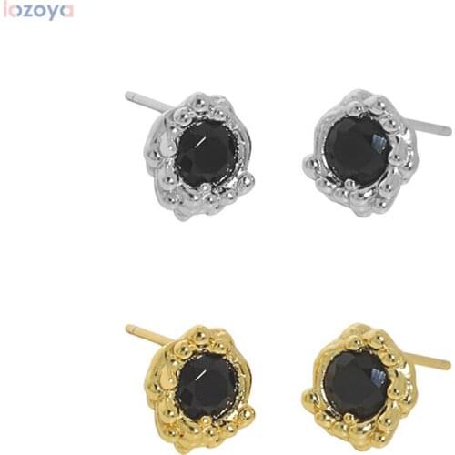 LOZOYA 925 Sterling Silver Gold Black Zircon CZ Stud Jewelry Clips Earring Piercing Pendiente Luxury 2021 Wedding Gift Party