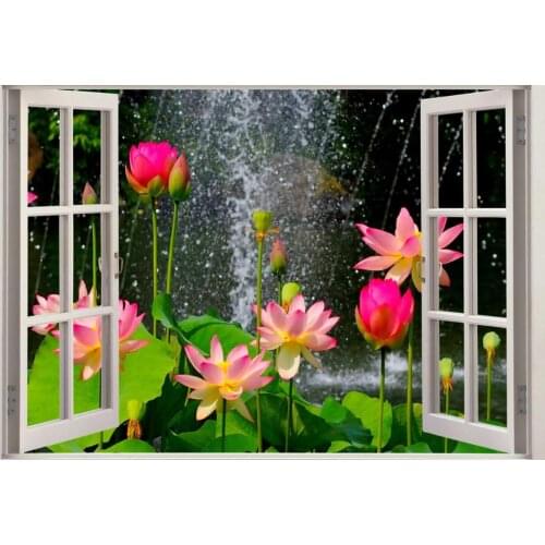 Nature Flowers Waterfall Tulips Window Art Film Print Silk Poster Home Wall Decor 24x36inch