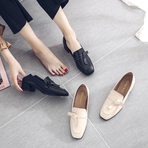 Single shoe women with 2021 new shoes women with a thick heel on the British wind shoes Elevated breathable wear resistant