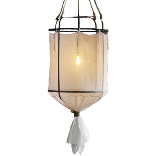 Japanese Retro Linen Fabric Art Hanging Lamp Hemp Rope Light Industrial Country Pendant Lights Loft Decor Bedroom Showroom Cafe