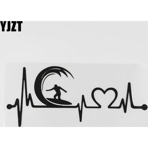 YJZT 17.5CMX7.6CM Surf Surfing Heartbeat Lifeline Vinyl Car Sticker Black/Silver 8A-0843