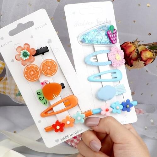 5/10Pcs Hair Clip Accessories Colorful Quicksand Fruit Sequins Hairpin Acrylic Flower Carrot Barrette Headwear For Girl Kid Gift