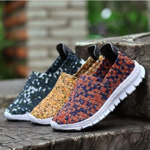 Summer Flat Shoes Female Slip on Loafers Casual Woven Shoes Woman Sneakers Comfortable Mixed-colors Shoes Ladies Big Size 32-44