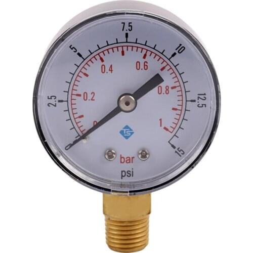 0~1bar 50mm Water Pressure Gauge Meter 1/4 inch NPT Thread Manometer TS-50-15psi