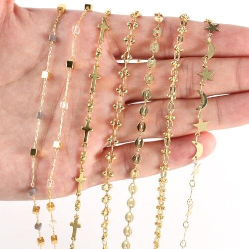 1 Meter Star Moon Cross Shape Chains Gold Plated Metal Copper Chain for Jewelry Making DIY Bracelet Anklet Accessories