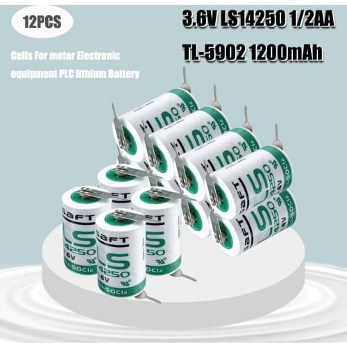 12Pcs New SAFT LS 14250 LS14250 1/2 AA 1/2AA 3.6V 1200mAh PLC Lithium Battery R6 ER14250 Batteries For Water Meter With Pins