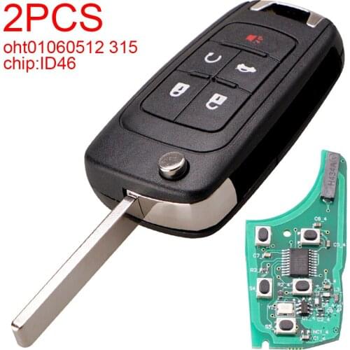 2pcs 315MHz 5 Buttons Car Remote Key Fob with ID46 Chip OHT01060512 Fit for Chevrolet