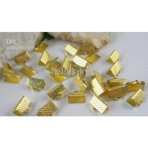 900PCS Gold Color plated leather ribbon end caps 6x7mm M2749