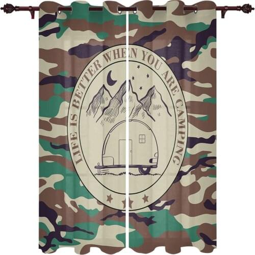 Camper Moon Brown Camouflage Curtains for Living Room Luxury Window Curtain Bedroom Kitchen Curtains Drapes