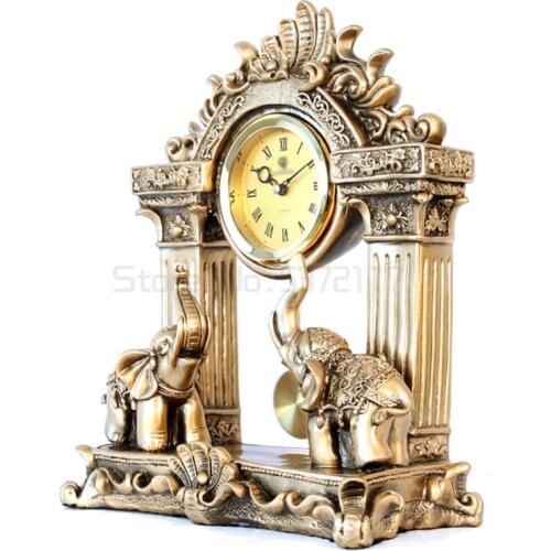 European Style Living Room Clock Elephant Clock Lucky Town House Decoration Retro Fashion Creative Large Desktop Retro clock