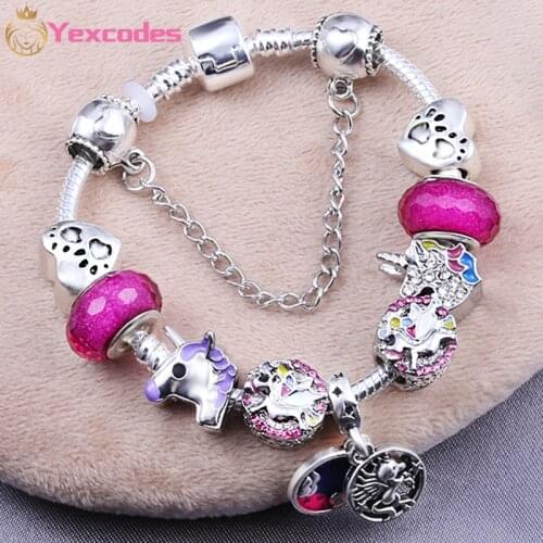 Dropshipping Pink Purple Cute Animal Footprint Pendant Bead Charm Female Bracelet Cartoon Style Fine Bracelet Child Girl Gifts