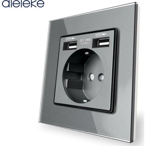 Eu Standard Usb Socket, 5v Double Usb Household Security Charging Interface,tempered Crystal Panel, 16a Wall Power Outlet