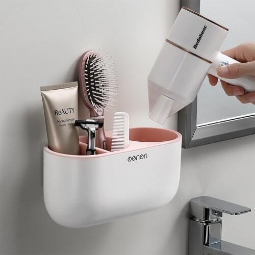 Bathroom finishing brush hair dryer rack wall-mounted shelf makeup storage nailless hair dryer toothbrush holder T1