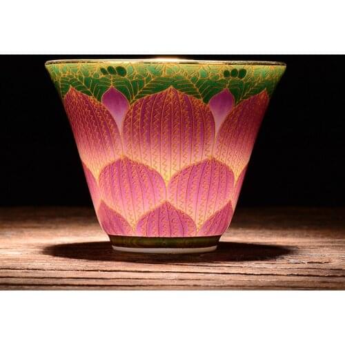 China Jingdezhen ceramic small teacup pure handmade individual master kungfu tea cup single gold silk color enamel 2pcs